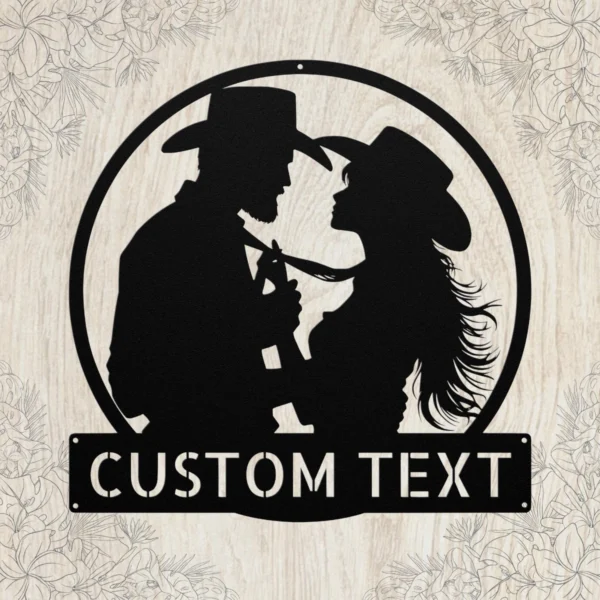 Custom Western Couple Metal Sign Romantic Rustic Art Decor Custom western couple metal sign in 16 gauge steel for rustic cowboy wall decor, farmhouse couple plaque for home and romantic gift art.