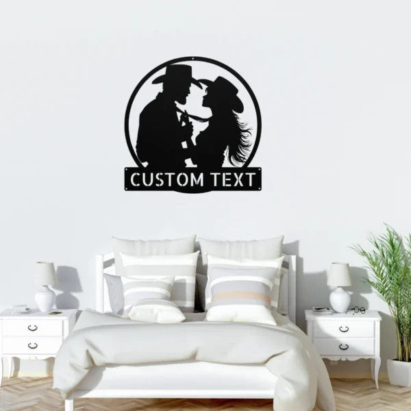 Custom Western Couple Metal Sign Romantic Rustic Art Decor Custom western couple metal sign in 16 gauge steel for rustic cowboy wall decor, farmhouse couple plaque for home and romantic gift art.