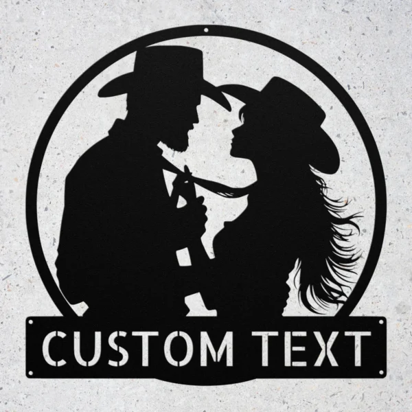 Custom Western Couple Metal Sign Romantic Rustic Art Decor Custom western couple metal sign in 16 gauge steel for rustic cowboy wall decor, farmhouse couple plaque for home and romantic gift art.