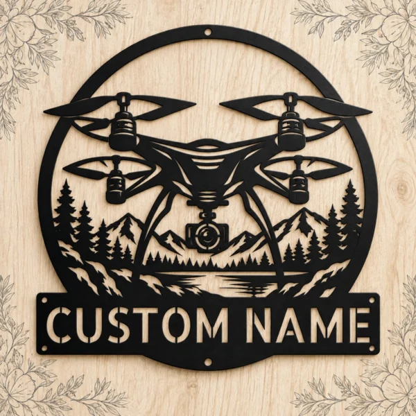 Custom Drone Metal Sign Aerial Art For Drone Pilots Custom drone metal sign in 16 gauge steel for aerial wall decor, personalized drone pilot plaque for tech lovers, studios, and office gift art.