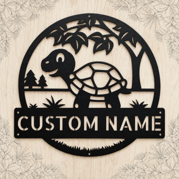 Personalized Tortoise Metal Sign Turtle Wall Decor Personalized tortoise metal sign in 16 gauge steel for turtle wall decor, custom animal plaque for home, garden, and tortoise lover gift art.