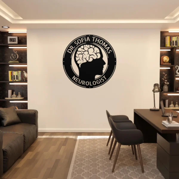 Personalized neurologist metal art sign made from 16 gauge steel, custom medical office wall decor for doctors and clinics.