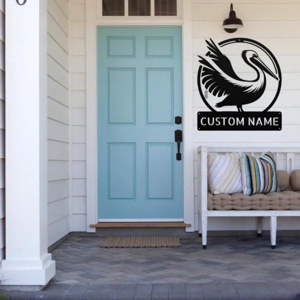 Personalized Pelican Bird Metal Art Sign Coastal Wall Decor