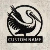 Personalized Pelican Bird Metal Art Sign Coastal Wall Decor