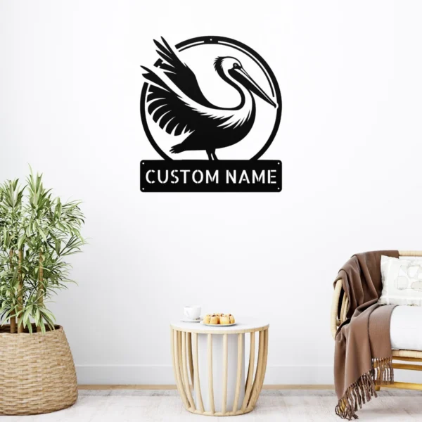 Personalized Pelican Bird Metal Art Sign Coastal Wall Decor