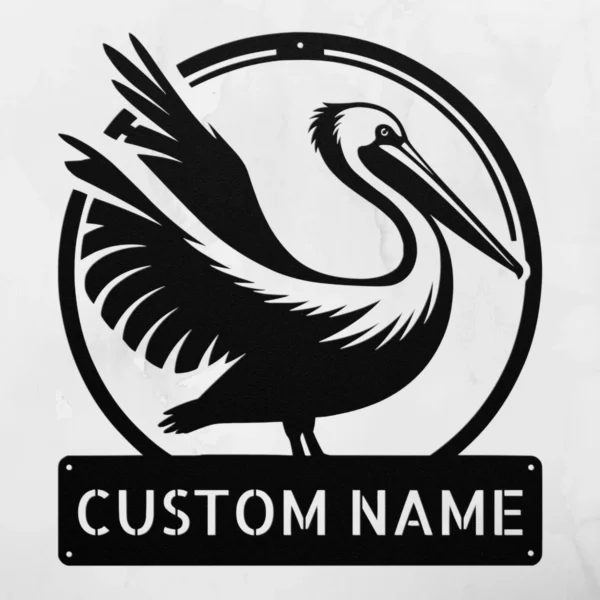 Personalized Pelican Bird Metal Art Sign Coastal Wall Decor