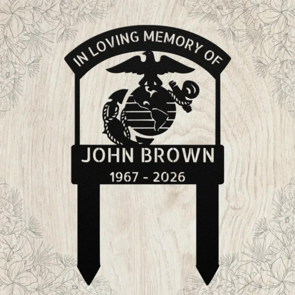 Custom Marine Corps Memorial Grave Stake – Eagle Globe & Anchor Tribute Sign