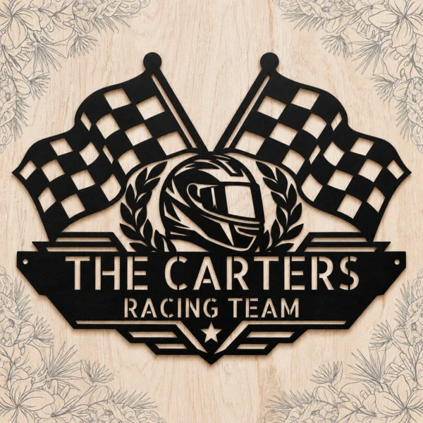 Personalized Checkered Flag Metal Sign – Racing Wall Decor Personalized Checkered Flag Metal Sign in 16 gauge steel for racing wall decor, custom garage plaque for car lovers and motorsport fans.