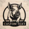 Custom Pig Metal Sign Farmhouse Art Decor Custom pig metal sign in 16 gauge steel for farmhouse wall decor, laser-cut animal plaque for barn, kitchen, rustic home and gift art.