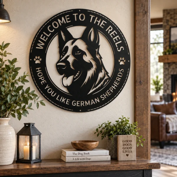 Personalized German Shepherd Metal Sign Custom Family Name Decor Personalized German Shepherd metal sign in 16 gauge steel for pet wall decor, custom family name plaque for home and strong dog lover gift art.