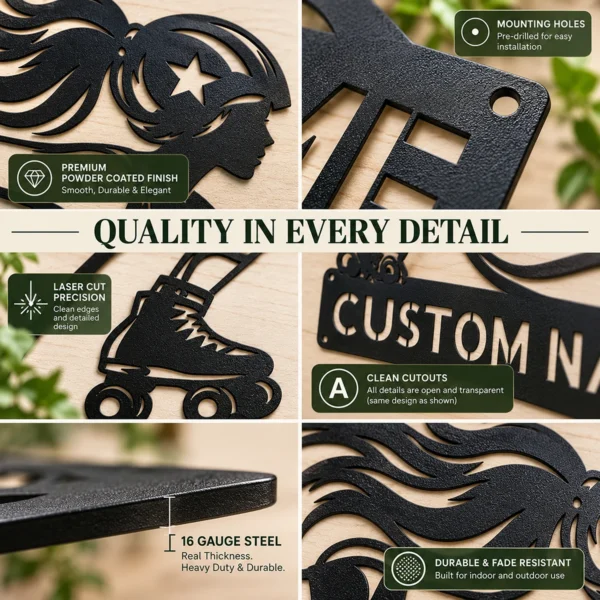 Personalized Roller Derby Metal Sign Custom Skate Team Art Decor Personalized roller derby metal sign in 16 gauge steel for skate wall decor, custom derby team plaque for rink, gym and gift art.