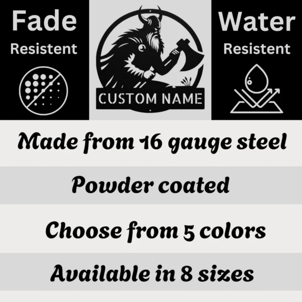 Personalized Axe Wielder Metal Art Sign Viking Warrior Wall Decor Personalized axe-wielder metal sign in 16 gauge steel for Viking wall decor, custom warrior plaque for cabin, man cave and medieval gift art.