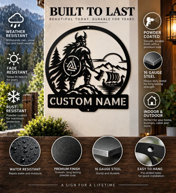 Personalized Axe Wielder Metal Art Sign Viking Warrior Wall Decor Personalized Axe-Wielder Metal Art Sign in 16 gauge steel for Viking wall decor, custom warrior plaque for cabin, man cave and medieval gift art.