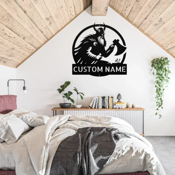 Personalized Axe Wielder Metal Art Sign Viking Warrior Wall Decor Personalized axe-wielder metal sign in 16 gauge steel for Viking wall decor, custom warrior plaque for cabin, man cave and medieval gift art.