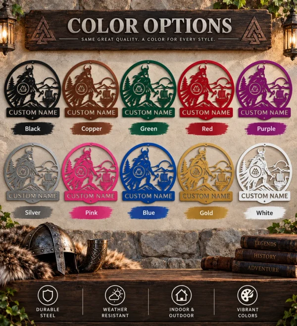 Personalized Axe Wielder Metal Art Sign Viking Warrior Wall Decor Personalized Axe-Wielder Metal Art Sign in 16 gauge steel for Viking wall decor, custom warrior plaque for cabin, man cave and medieval gift art.