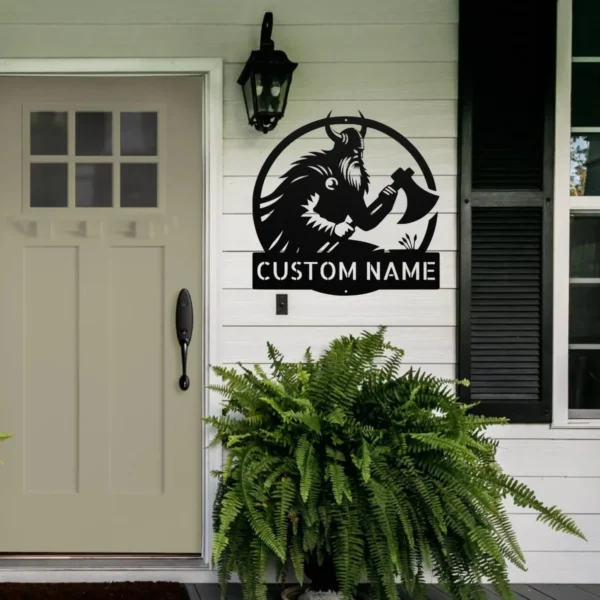 Personalized Axe Wielder Metal Art Sign Viking Warrior Wall Decor Personalized axe-wielder metal sign in 16 gauge steel for Viking wall decor, custom warrior plaque for cabin, man cave and medieval gift art.