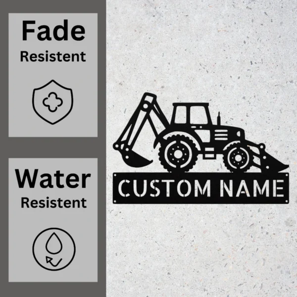 Personalized Backhoe Loader Metal Sign Construction Art Decor Personalized backhoe loader metal sign in 16 gauge steel for construction wall decor, custom heavy equipment plaque for operators and job site gift.