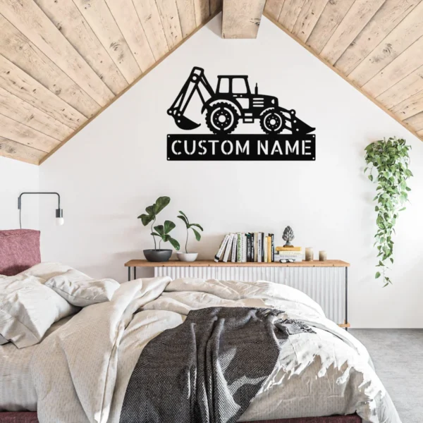 Personalized Backhoe Loader Metal Sign Construction Art Decor Personalized backhoe loader metal sign in 16 gauge steel for construction wall decor, custom heavy equipment plaque for operators and job site gift.