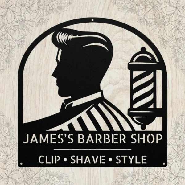 Personalized Barber Shop Metal Sign Custom Hair Salon Decor Personalized barber shop metal art sign in 16 gauge steel for hair salon wall decor, custom barber plaque and professional grooming gift art.