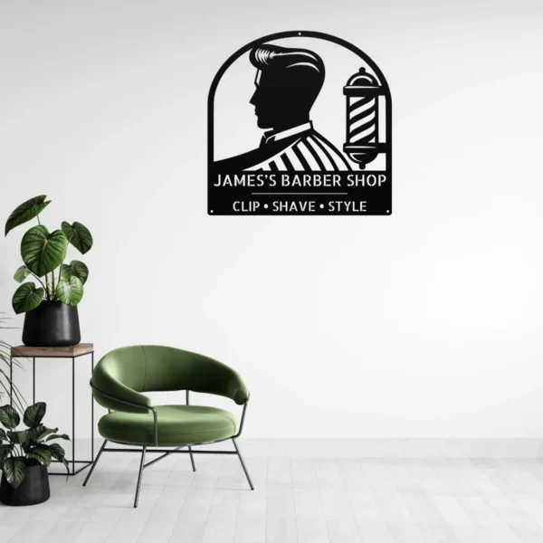 Personalized Barber Shop Metal Sign Custom Hair Salon Decor Personalized barber shop metal art sign in 16 gauge steel for hair salon wall decor, custom barber plaque and professional grooming gift art.