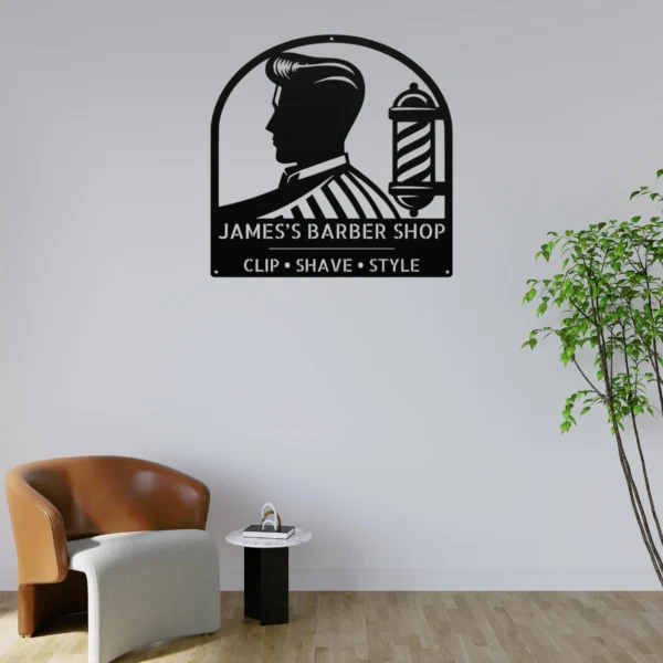 Personalized Barber Shop Metal Sign Custom Hair Salon Decor Personalized barber shop metal art sign in 16 gauge steel for hair salon wall decor, custom barber plaque and professional grooming gift art.