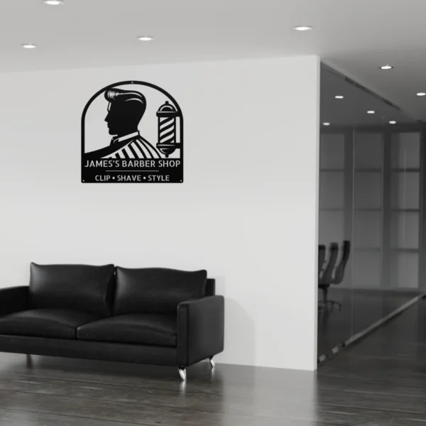 Personalized Barber Shop Metal Sign Custom Hair Salon Decor Personalized barber shop metal art sign in 16 gauge steel for hair salon wall decor, custom barber plaque and professional grooming gift art.