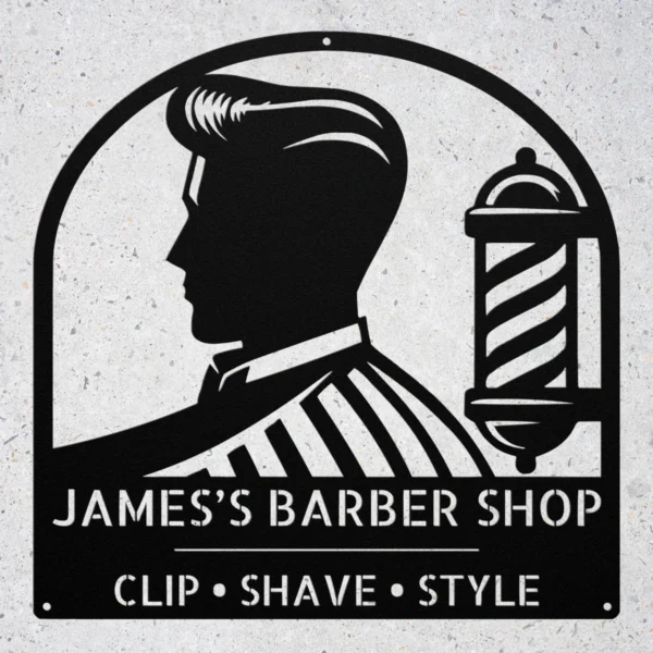 Personalized Barber Shop Metal Sign Custom Hair Salon Decor Personalized barber shop metal art sign in 16 gauge steel for hair salon wall decor, custom barber plaque and professional grooming gift art.
