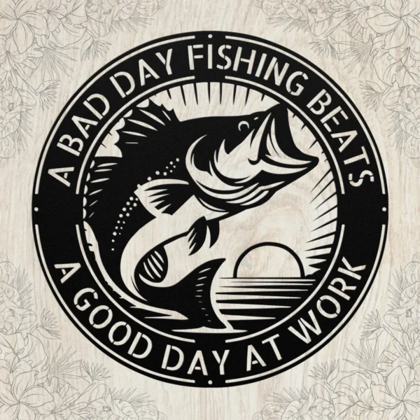Personalized bass fish metal art in 16 gauge steel for fishing wall decor, custom lake house plaque for anglers, cabin and gift art.