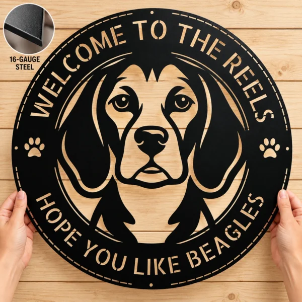 Personalized Beagle Metal Dog Sign Custom Family Name Decor Personalized Beagle metal dog sign in 16 gauge steel for pet wall decor, custom family name plaque for home and dog lover gift art.
