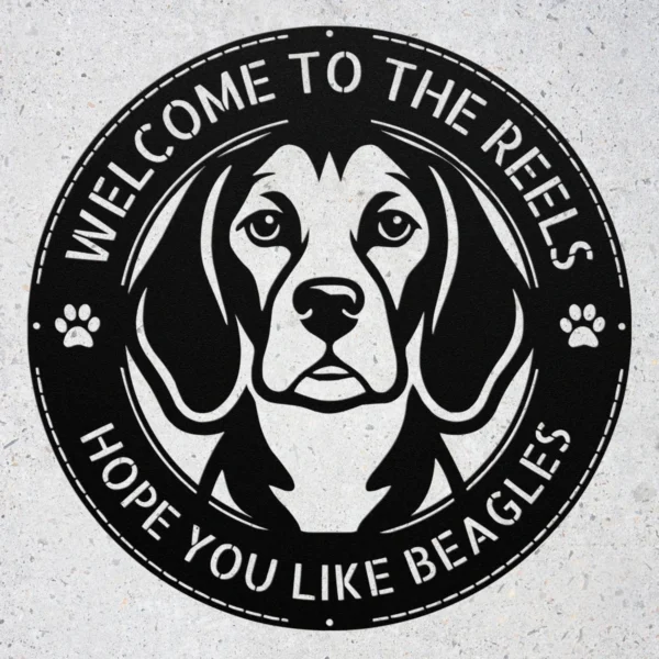 Personalized Beagle Metal Dog Sign Custom Family Name Decor Personalized Beagle metal dog sign in 16 gauge steel for pet wall decor, custom family name plaque for home and dog lover gift art.