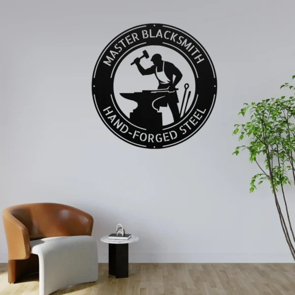 Personalized Blacksmith Metal Sign Forge Workshop Decor Personalized blacksmith metal art sign in 16 gauge steel for forge workshop wall decor, custom metalworker plaque and industrial craft gift.