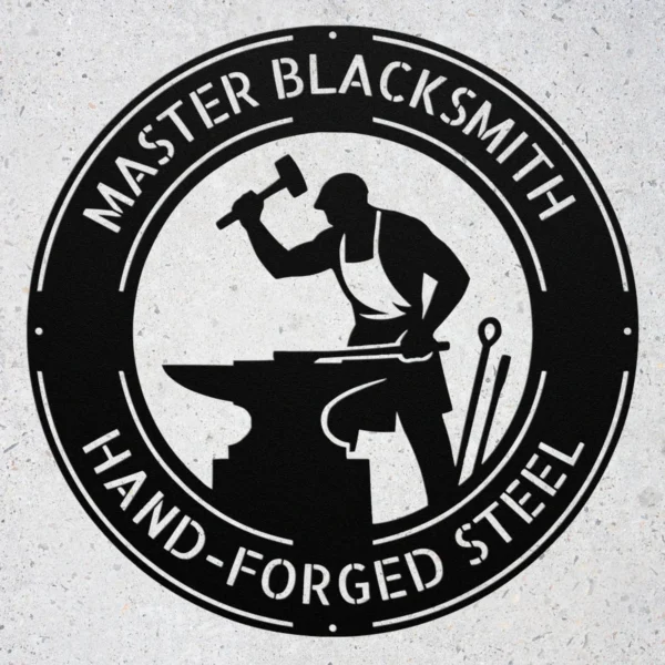 Personalized Blacksmith Metal Sign Forge Workshop Decor Personalized blacksmith metal art sign in 16 gauge steel for forge workshop wall decor, custom metalworker plaque and industrial craft gift.