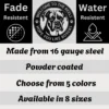 Personalized boxer dog metal sign in 16 gauge steel for welcome wall decor, custom family name plaque for home, porch and dog lover gift art.