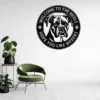 Personalized boxer dog metal sign in 16 gauge steel for welcome wall decor, custom family name plaque for home, porch and dog lover gift art.