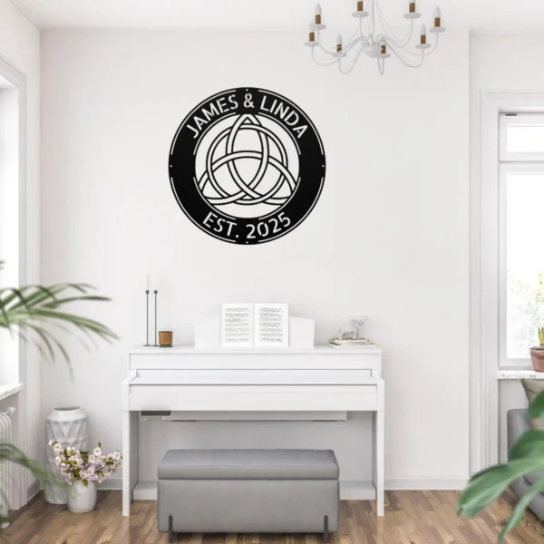 Personalized Celtic Knot Metal Art Sign Couple Names Wall Decor Personalized Celtic knot metal art sign in 16 gauge steel for couple name wall decor, custom wedding anniversary plaque and romantic home gift.