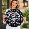 Personalized Celtic Knot Metal Art Sign Couple Names Wall Decor Personalized Celtic knot metal art sign in 16 gauge steel for couple name wall decor, custom wedding anniversary plaque and romantic home gift.