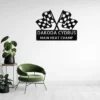 Personalized Checkered Flag Metal Sign – Racing Wall Decor Personalized checkered flag metal art sign in 16 gauge steel for racing wall decor, custom garage plaque for car lovers and motorsport fans.