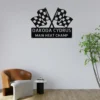 Personalized Checkered Flag Metal Sign – Racing Wall Decor Personalized checkered flag metal art sign in 16 gauge steel for racing wall decor, custom garage plaque for car lovers and motorsport fans.
