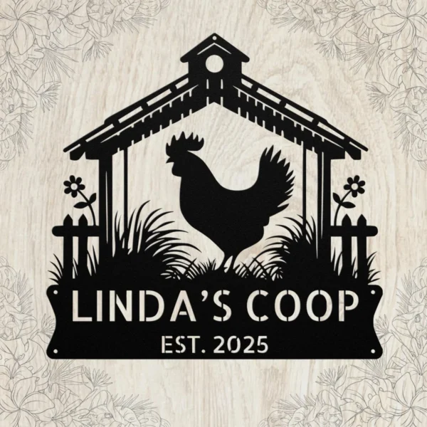 Personalized Chicken Coop Metal Sign Custom Farmhouse Decor Personalized chicken coop metal sign in 16 gauge steel for farmhouse wall decor, custom poultry plaque for coop, barn and rustic gift art.