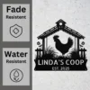 Personalized Chicken Coop Metal Sign Custom Farmhouse Decor Personalized chicken coop metal sign in 16 gauge steel for farmhouse wall decor, custom poultry plaque for coop, barn and rustic gift art.