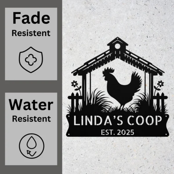 Personalized Chicken Coop Metal Sign Custom Farmhouse Decor Personalized chicken coop metal sign in 16 gauge steel for farmhouse wall decor, custom poultry plaque for coop, barn and rustic gift art.