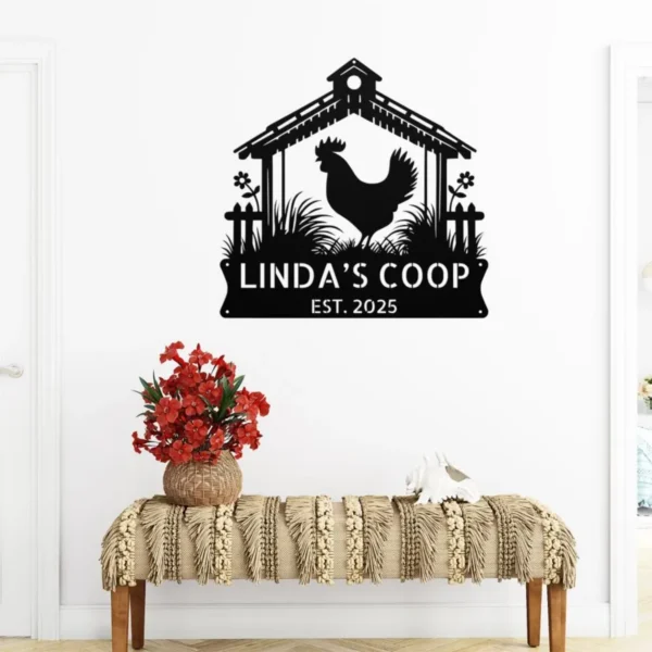Personalized Chicken Coop Metal Sign Custom Farmhouse Decor Personalized chicken coop metal sign in 16 gauge steel for farmhouse wall decor, custom poultry plaque for coop, barn and rustic gift art.