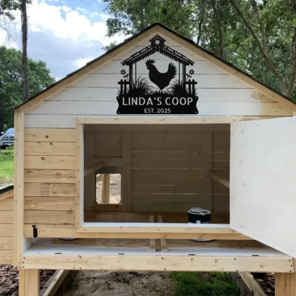 Personalized Chicken Coop Metal Sign Custom Farmhouse Decor Personalized chicken coop metal sign in 16 gauge steel for farmhouse wall decor, custom poultry plaque for coop, barn and rustic gift art.