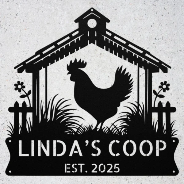 Personalized Chicken Coop Metal Sign Custom Farmhouse Decor Personalized chicken coop metal sign in 16 gauge steel for farmhouse wall decor, custom poultry plaque for coop, barn and rustic gift art.