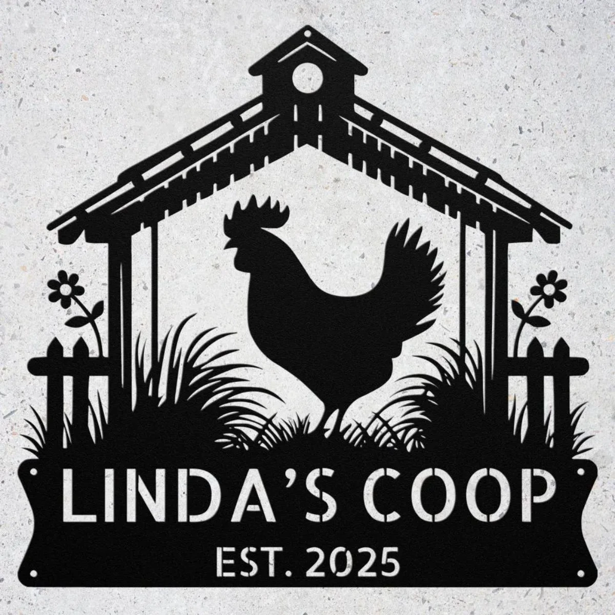 Personalized Chicken Coop Metal Sign Custom Farmhouse Decor Personalized Chicken Coop Metal Sign in 16 gauge steel for farmhouse wall decor, custom poultry plaque for coop, barn and rustic gift art.