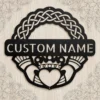Personalized Claddagh Crest Metal Art Sign Custom Irish Wall Decor Personalized Claddagh crest metal sign in 16 gauge steel for Irish wall decor, custom wedding anniversary plaque and romantic home gift.