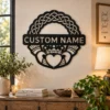 Personalized Claddagh Crest Metal Art Sign Custom Irish Wall Decor Personalized Claddagh crest metal sign in 16 gauge steel for Irish wall decor, custom wedding anniversary plaque and romantic home gift.