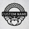 Personalized Claddagh Crest Metal Art Sign Custom Irish Wall Decor Personalized Claddagh crest metal art sign in 16 gauge steel for Irish wall decor, custom wedding anniversary plaque and romantic home gift.