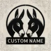Personalized couple donkeys metal sign in 16 gauge steel for farm wall decor, custom animal plaque for barn, farmhouse and gift art.