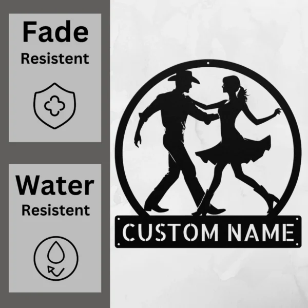 Personalized Couple Line Dancing Metal Sign Country Dance Lovers Personalized couple line dancing metal sign in 16 gauge steel for country dance wall decor, custom name plaque and romantic couple gift art.